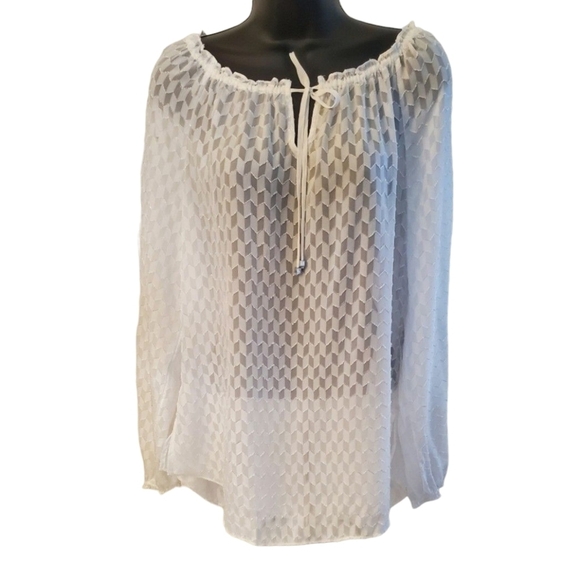 White House Black Market Tops - White House Black Market White Sheer Long Sleeve Blouse with Tie Detail Size M